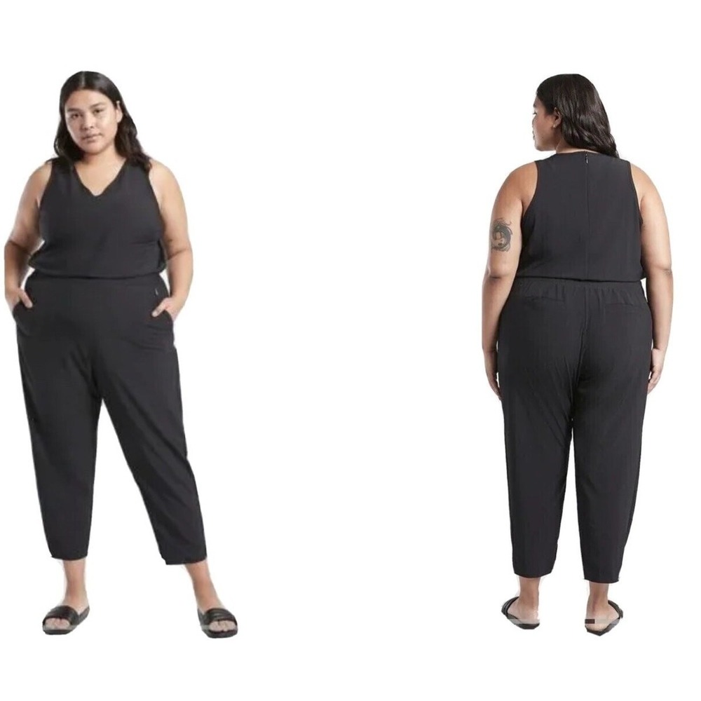 Athleta Brooklyn Utility V-Neck Black Jumpsuit NWT Size 10